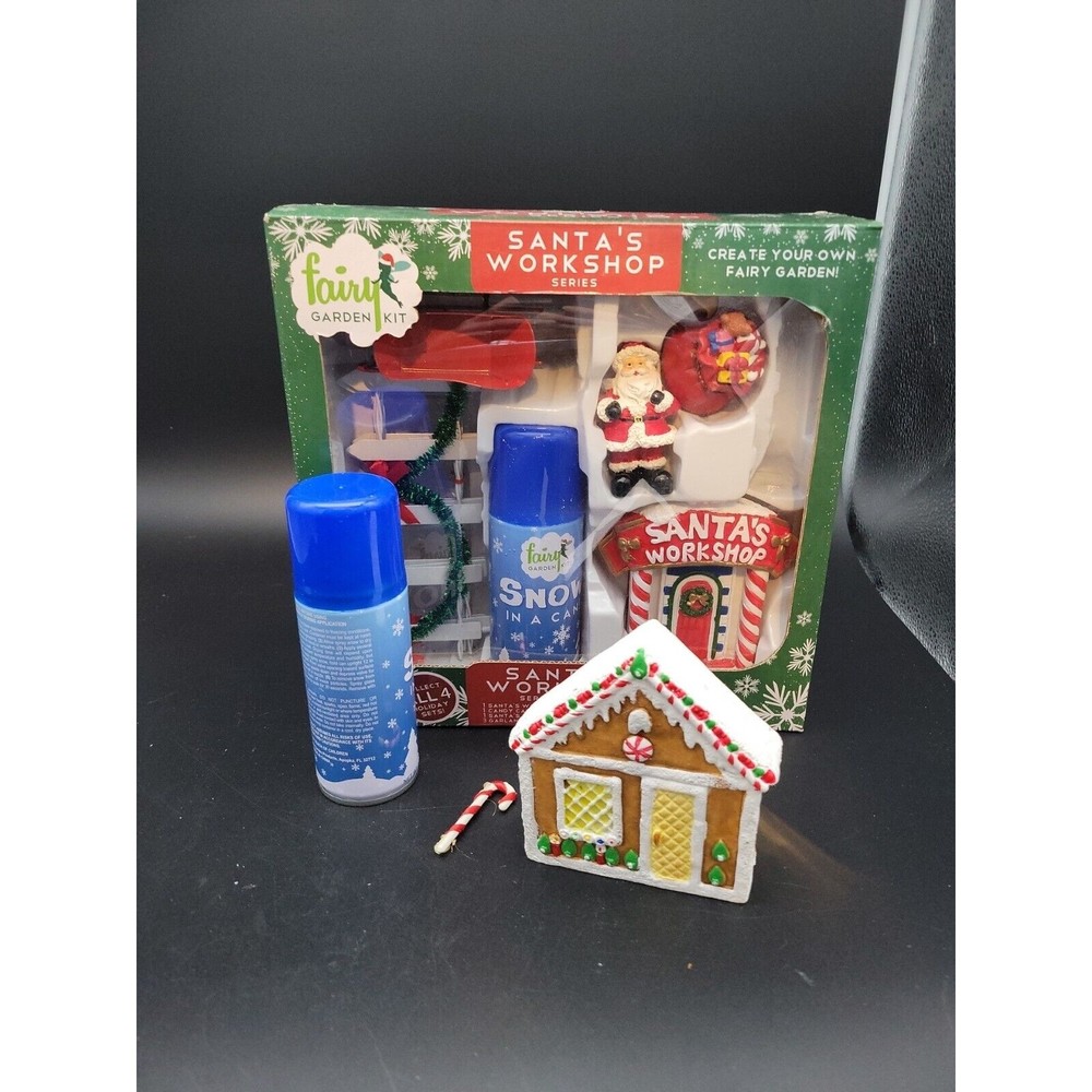 Miniature Fairy Garden Christmas Kit, Santa Workshop Set, North Pole Winter Snow